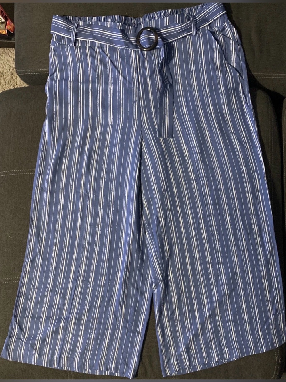 Women’s Candies Capri Dress Pants Wide Leg XXL Blue/White Stripe Elastic Waist